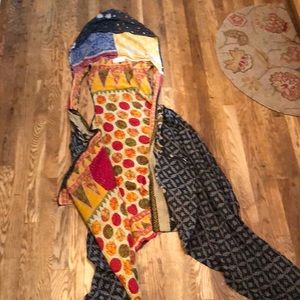 Hooded Kantha Bae long vest with pockets